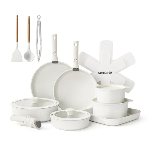 sensarte topfset 23-teilig, antihaft kochgeschirr induktion, spülmaschinenfest, weiß