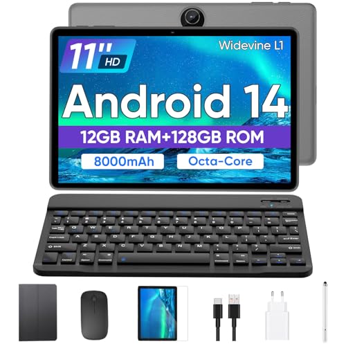 jikocxn tablet 11 zoll android 14, 12gb ram, 128gb rom, 1tb erweiterung, wlan, bluetooth 5.0