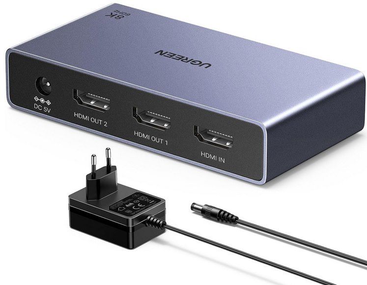 ugreen hdmi splitter 1 in 2 out 8k 60hz dual screen für 45,58 euro