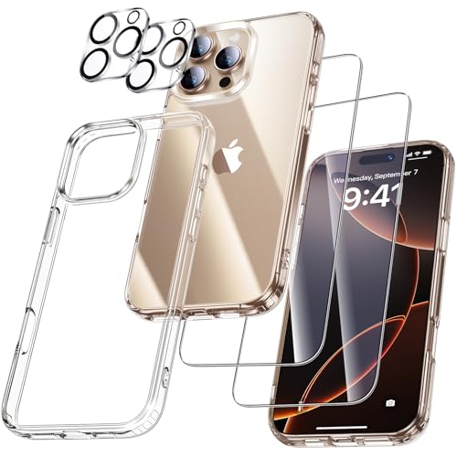 uniqueMe iPhone 16 Pro Max hülle, 5 in 1 set mit schutzfolien und kameraschutz