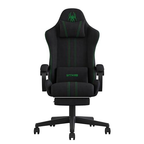 gaming stuhl mit fußstütze und kopfstütze, ergonomischer drehstuhl schwarz