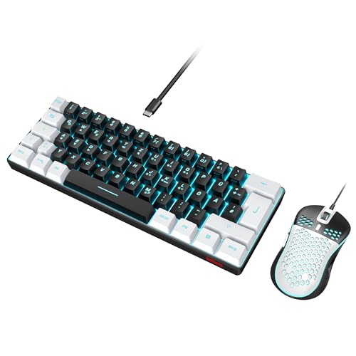 redThunder gaming tastatur maus set 60% rgb verkabelt mini 7200 dpi de layout schwarz-weiß