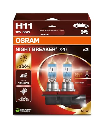 osram night breaker h11 halogen scheinwerferlampe 220% helligkeit 2er set weiß