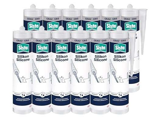 sista sanitär silikon grau, elastischer silikon-dichtstoff, pilzhemmend, 12x 280ml