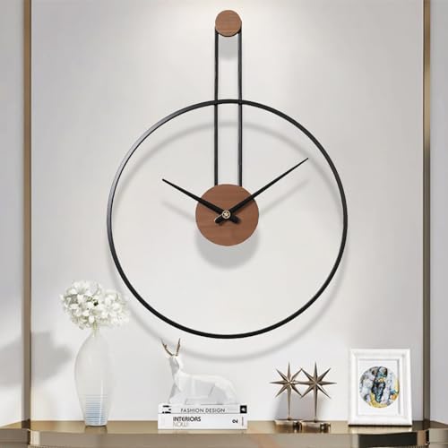 GANDDOBE Wanduhr groß schwarz Metall Walnuss Zifferblatt leise für Wohnzimmer Schlafzimmer Büro