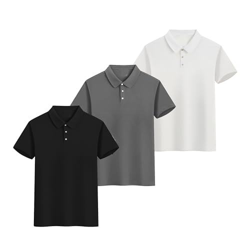 YUSHOW poloshirts herren kurzarm 3er pack waffelshirt freizeithemd sommer golf tennis