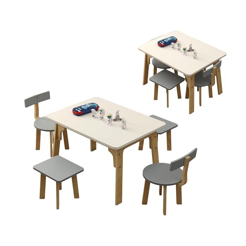 hoopyosms kindertisch set mit 4 stühlen, aktivitätstisch grau für kinderzimmer