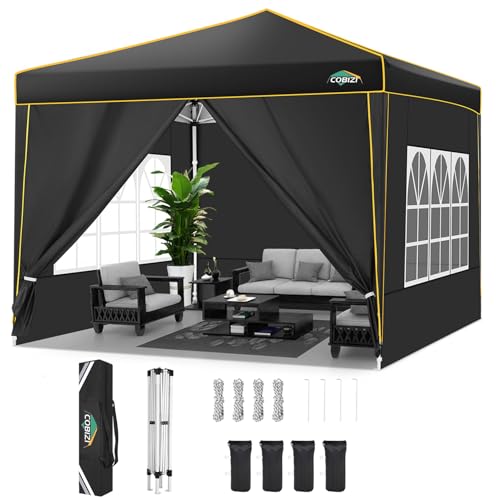 cobizi faltpavillon 3x3m wasserdicht mit 4 seitenwänden und sandsäcken schwarz