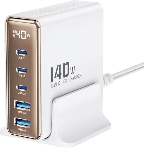 toocki 140W usb c ladegerät 5 port gaN fast charging station für iphone 15, macbook, tablet