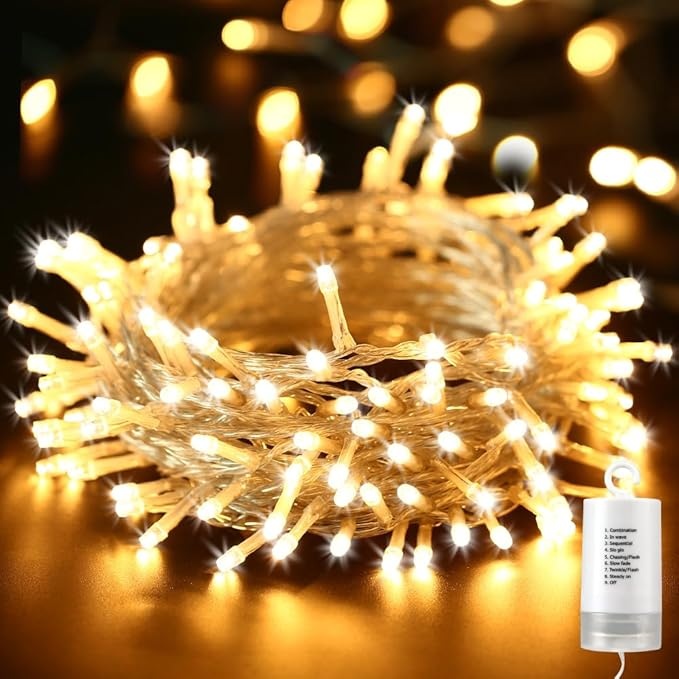 qedertek lichterkette 200 led 20m weihnachtsbeleuchtung außen batterie mit timer, warmweiß