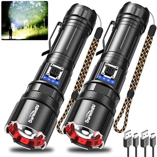 daphomeu taschenlampe led aufladbar, 2er-pack 250000 lumen mit 5 modis und zoom