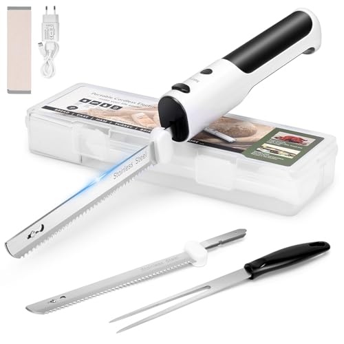 pahtto elektromesser kabellos für fleisch, brot, gemüse und obst, inkl. box und gabel