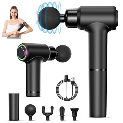 Produktbild: massagepistole bwaliffury mit verlängerungsgriff, klein, 4 aufsätze, 6 geschwindigkeiten, schwarz