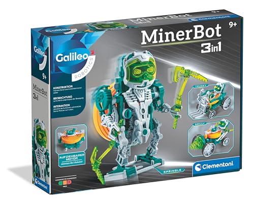 clementoni minerbot 3 in 1 robotik-set für kinder, programmierbarer roboter