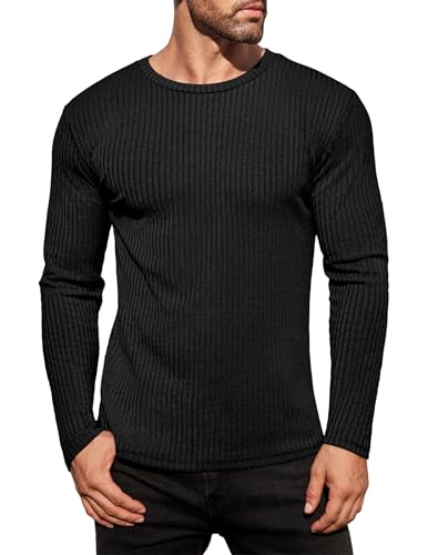 ekouaer langarmshirt herren thermo pullover casual rundhals schwarz gr. l