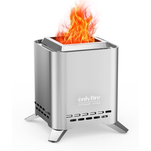 onlyfire tischkamin 2-in-1 quadratisch mit topfhalter und tragetasche, silber