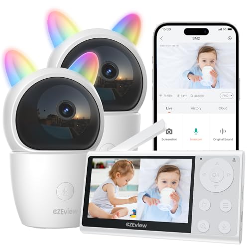 CZEview Babyphone mit 2 Kameras, WLAN, 4,3 Zoll, 2K, Nachtsicht, Temperaturerkennung