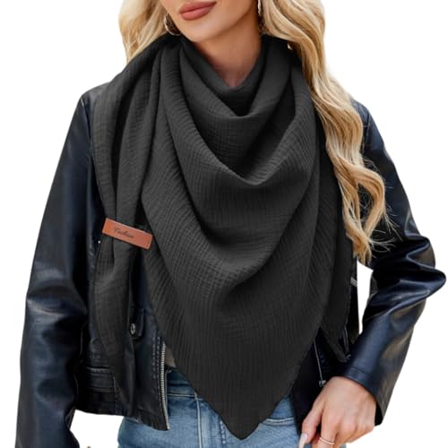 Niwicee Damen Musselin Dreiecksschal Halstuch unifarben 190x80cm Baumwolle Herbst