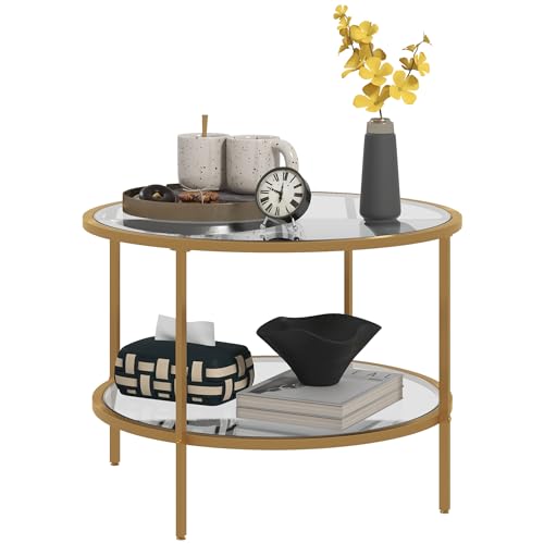 HOMCOM Beistelltisch rund Kaffeetisch Nachttisch Stahlrahmen gold 60 x 43 cm