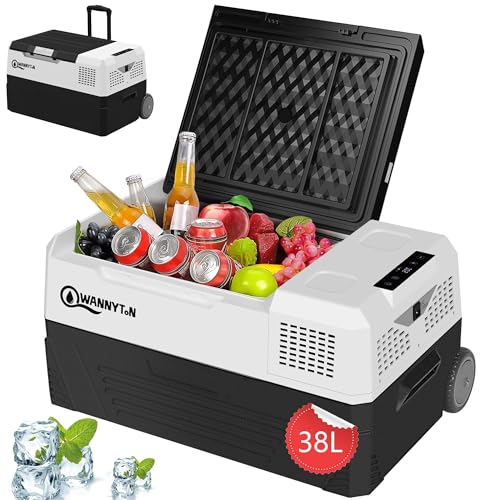 wannyton kompressor kühlbox 38 liter auto kühlschrank 12/24/100-240 v tragbar mit rädern und griffen