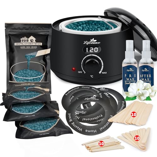 lifestance waxing set professionell, wachswärmer mit 400g wachs, 20 stäbchen, lotion