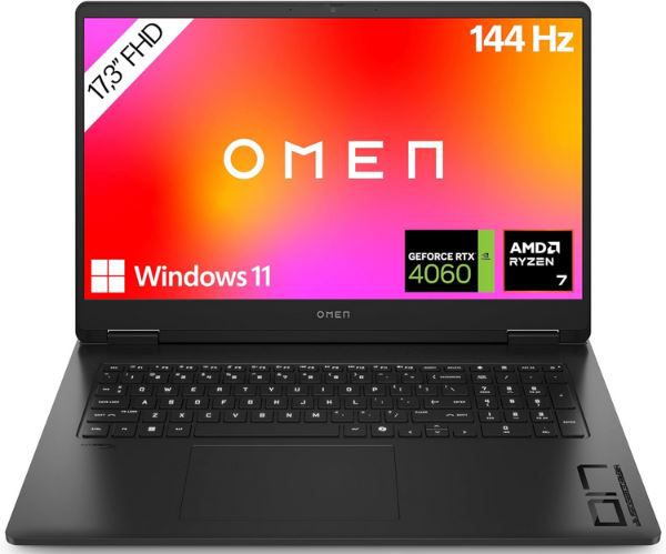 hp omen gaming laptop 17,3 fhd, ryzen 7, rtx 4060 für 1.099