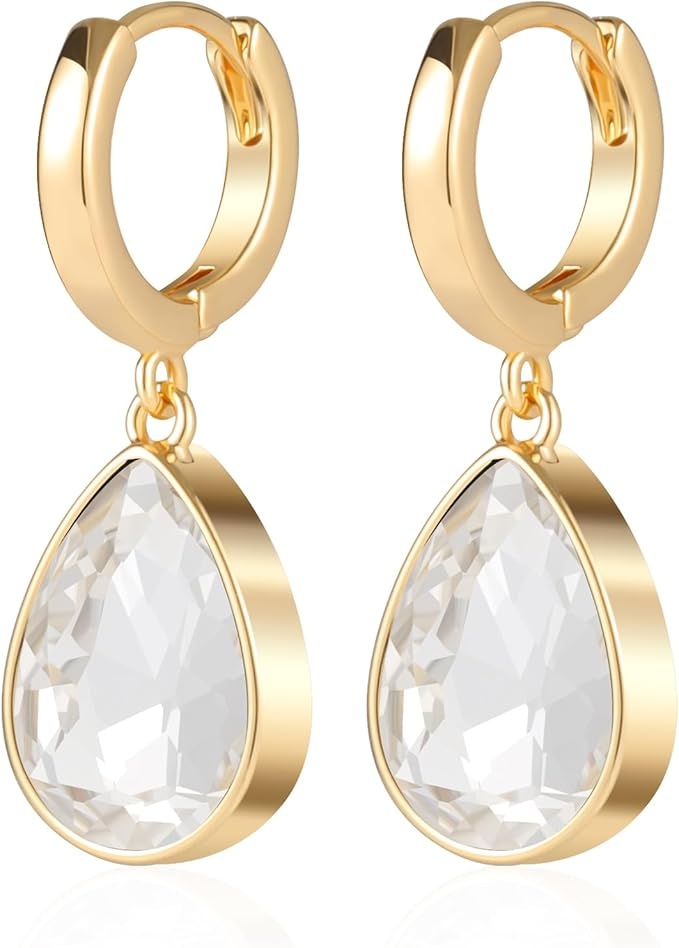 Produktbild: gold ohrringe creolen kristall hängend für damen - 18k vergoldet secroma geschenk