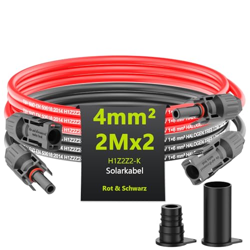 Solarkabel 4mm/6mm Verlängerung 1/2/3/5/10M, PV Kabel 2m, Tool-Free