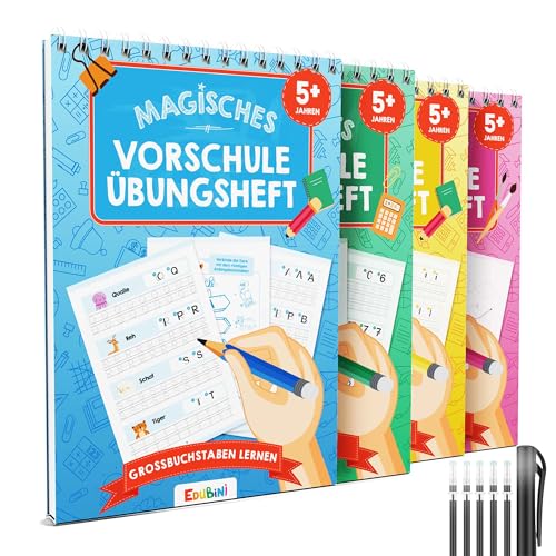 edubini vorschule übungshefte ab 5 jahre - 4 hefte, stift - schreiben, buchstaben, zahlen lernen