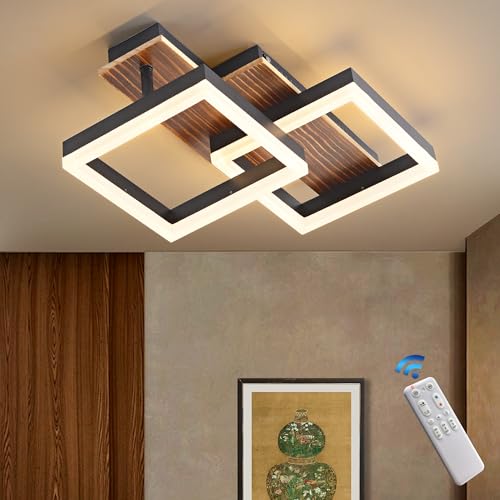 LED Deckenlampe Holz dimmbar 28W 350 drehbar 40cm Schwarz Vintage mit Fernbedienung