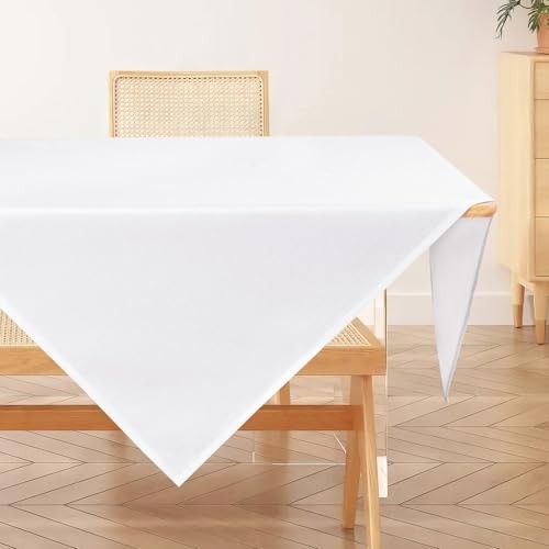 AooHome Tischdecke 80x80cm Abwaschbar Weiß Polyester Leinen-Optik Wasserabweisend