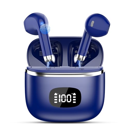 Produktbild: bluetooth kopfhörer kabellos 5.3 mit noise cancelling mic, in ear, 40 std spielzeit, blau