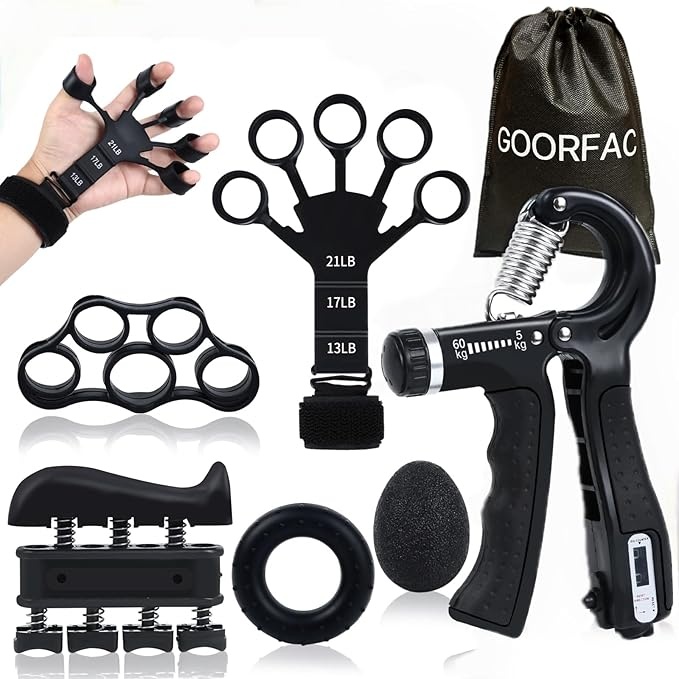 Produktbild: GOORFAC Handtrainer Griffkraft Trainer 6-teilig Unterarm Finger Trainingsgerät schwarz