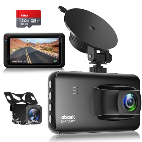 abask dashcam auto vorne hinten 2k 1080p mit 32gb karte und 3" display, parküberwachung, nachtsicht