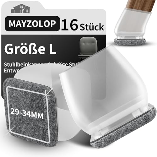 mayzolop stuhlbeinkappen transparent 16 Stück 29-34mm mit grau filz für harte Böden