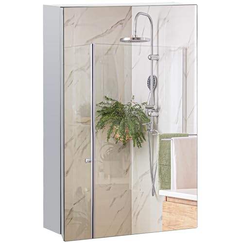 kleankin spiegelschrank badezimmer medizinschrank edelstahl silber 39 x 12 x 60 cm
