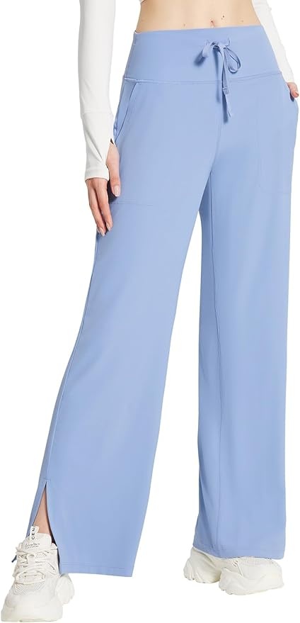 baleaf damen yogahose lange weite palazzo hose hohe taille joggingshose lavendelblau L