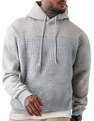 herren kapuzenpullover grau waffle hoodie pullover casual sweatshirt mit taschen XXL