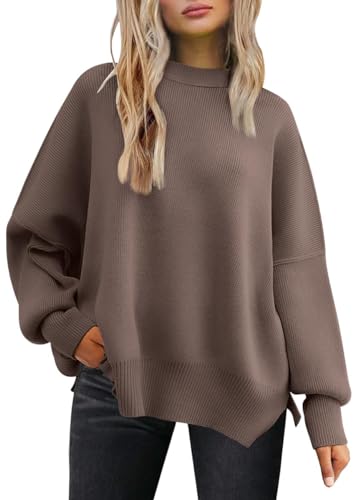 tincini damen pullover strickpullover langarm sweatshirt flieder warm lose mit schlitzen größe L