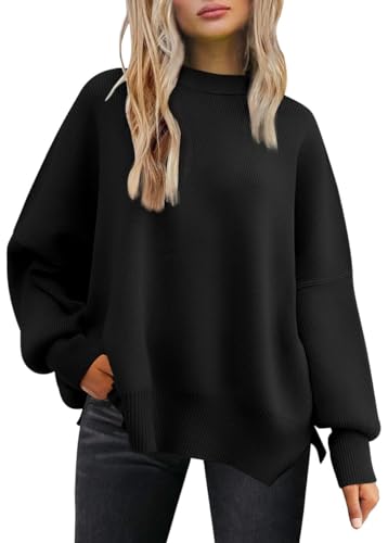 tincini damen pullover strickpullover winter rundhals sweatshirt fledermaus schwarz M