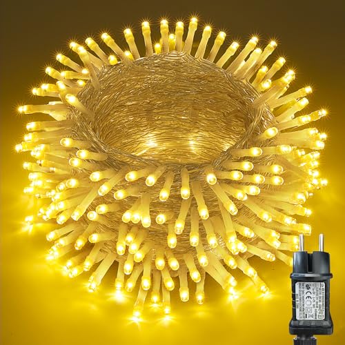 Moxled Lichterkette Außen 10m 100LED Warmweiß, wasserdicht mit Timer, transparente Kabel, 8 Modi Weihnachtsbeleuchtung