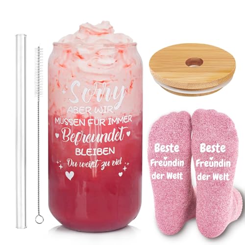 onehaus geschenke für frauen, geburtstagsgeschenk für beste freundin, glasbecher und socke