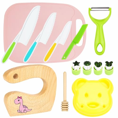 kindermesser set 13-teilig LETTO & TAILOR mit holzmesser und ausstechformen - rosa dinosaurier