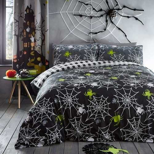 bedlam halloween bettwäsche spinnweben schwarz karo 200 x 200 cm wende-design