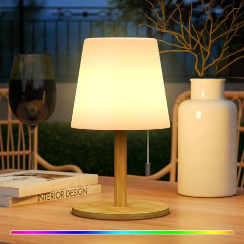FUYO Kabellose LED Tischlampe Akku IP44 Wasserdicht Warmweiß 8 Farben für Garten Terrasse