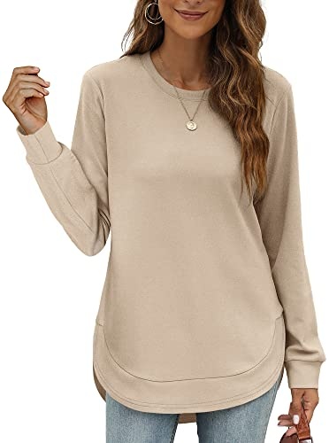 XIEERDUO Damen Sweatshirt Pullover Langarmshirt Gebogener Saum Herbst Winter 2025