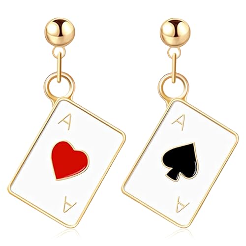 poker ohrringe für frauen - vergoldete spielkarten-charms mit herzen und pik, geschenkidee