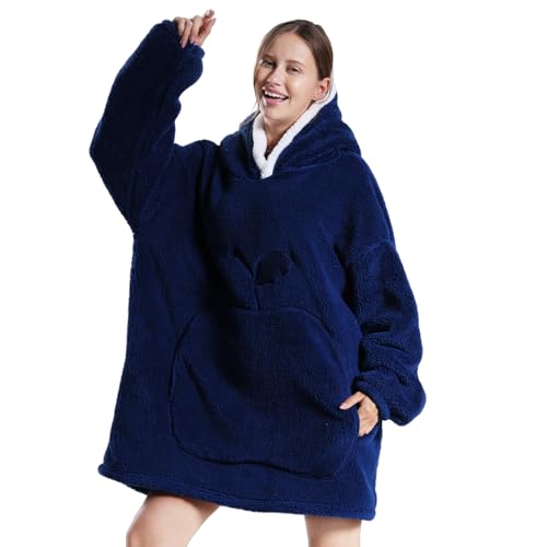 yikayin hoodie decke, übergroße decke mit ärmeln und tasche für damen und herren - marineblau