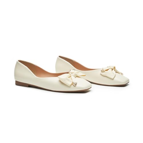 c.paravano ballerinas damen mit schleife, flache schuhe, quadratische zehenkappe