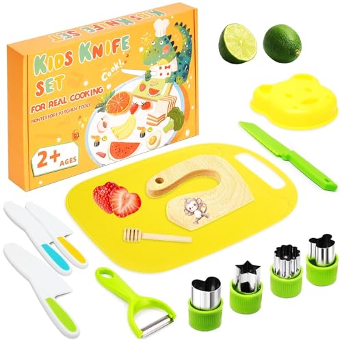 kindermesser set 13 teilig von macmoon mit küchenmesser, holzmesser, ausstechformen, schneidebrett